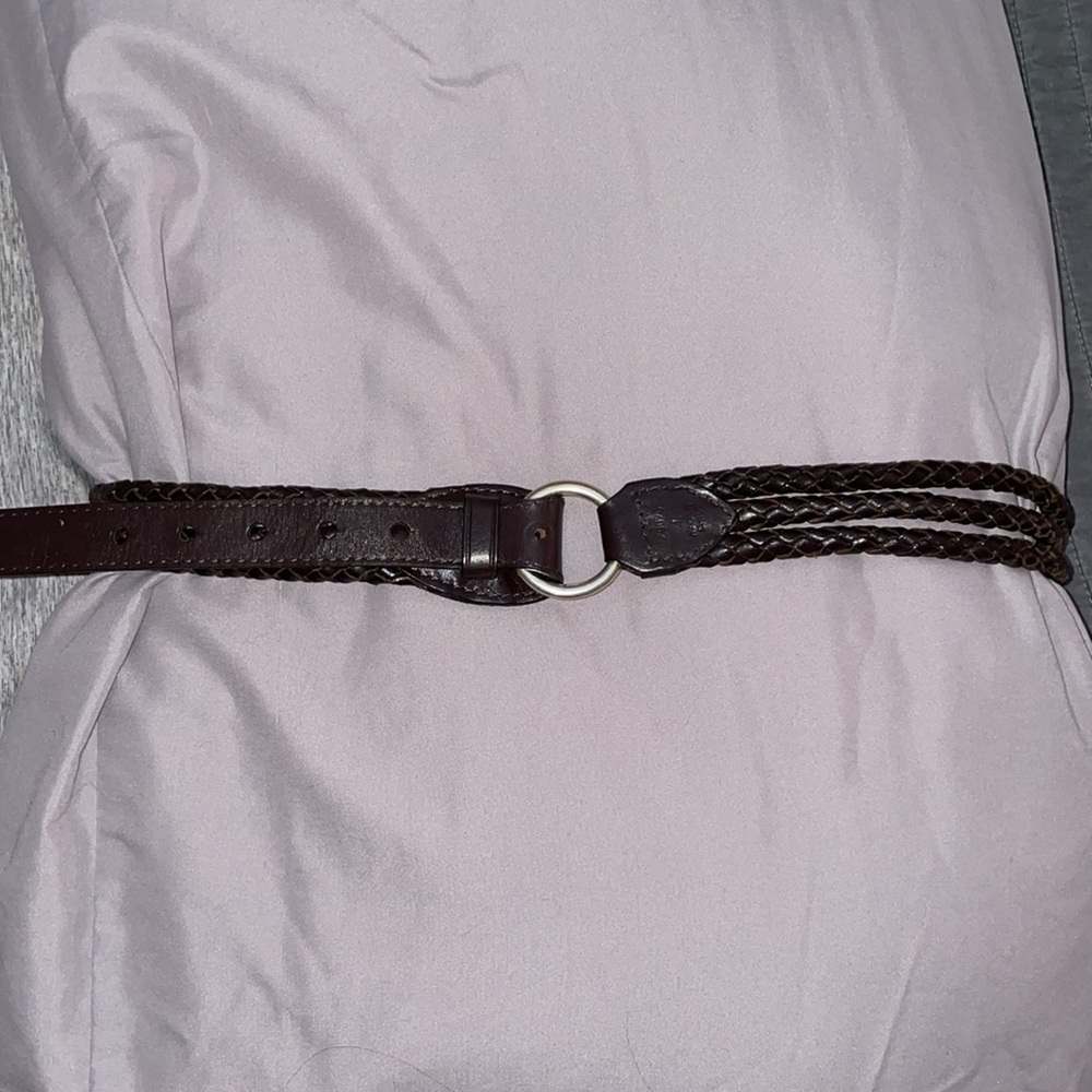 Braided Brown Leather Belt three roped sections adjustable buckle Large